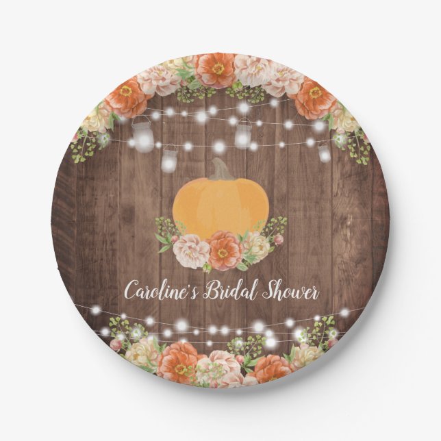 Rustic Pumpkin Fall Floral Bridal Shower Paper Plate (Front)