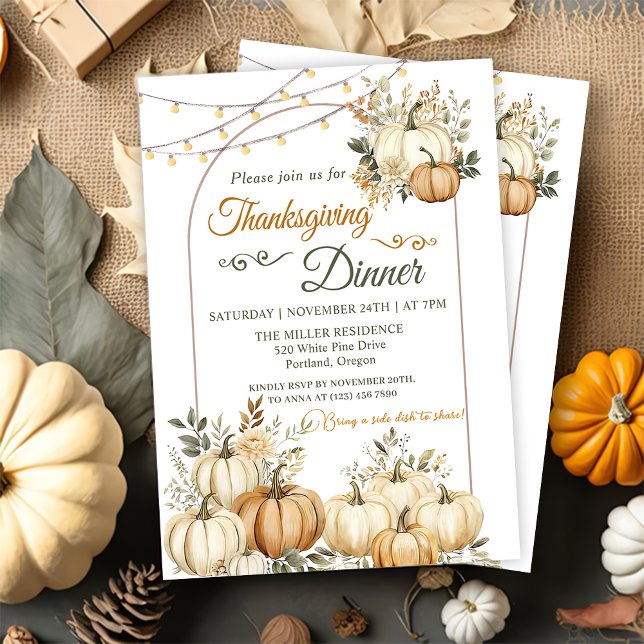 Rustic Pumpkin Fall Floral Thanksgiving Dinner Invitation (Creator Uploaded)