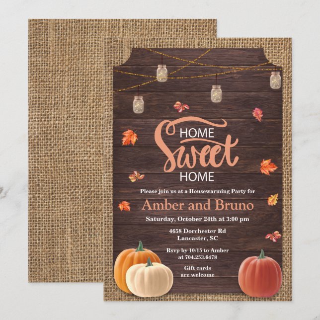 Rustic Pumpkin Fall Housewarming Invitation (Front/Back)