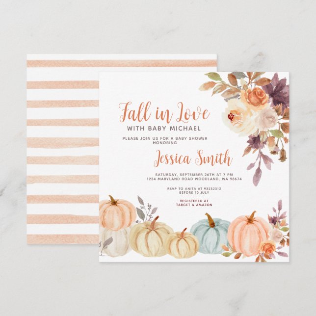Rustic Pumpkin Fall in Love Baby Shower Invitation (Front/Back)