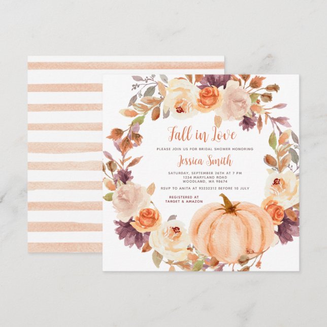 Rustic Pumpkin Fall in Love Bridal Shower Invitation (Front/Back)