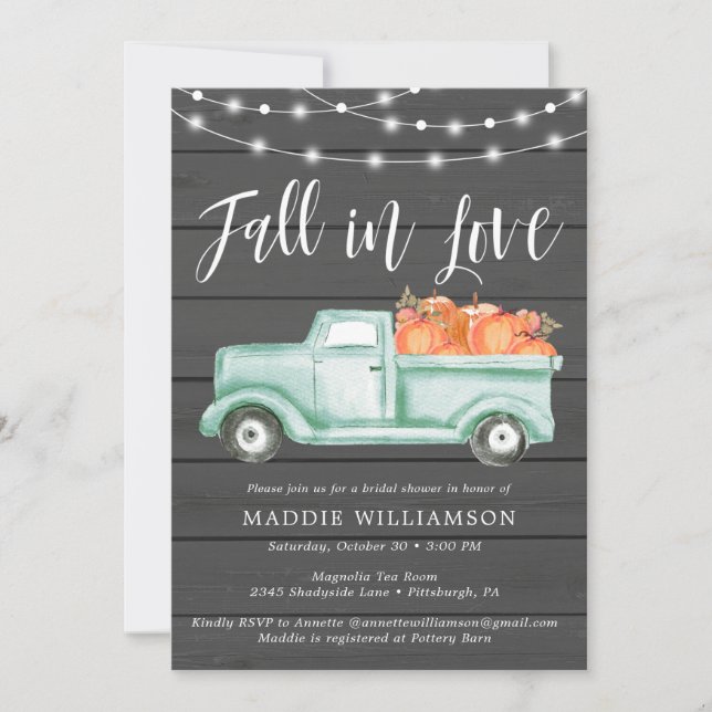 Rustic Pumpkin Fall in Love  Bridal Shower Invite (Front)