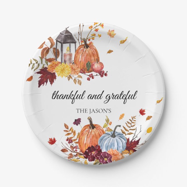 Rustic pumpkin fall Thanksgiving Paper Plates  (Front)