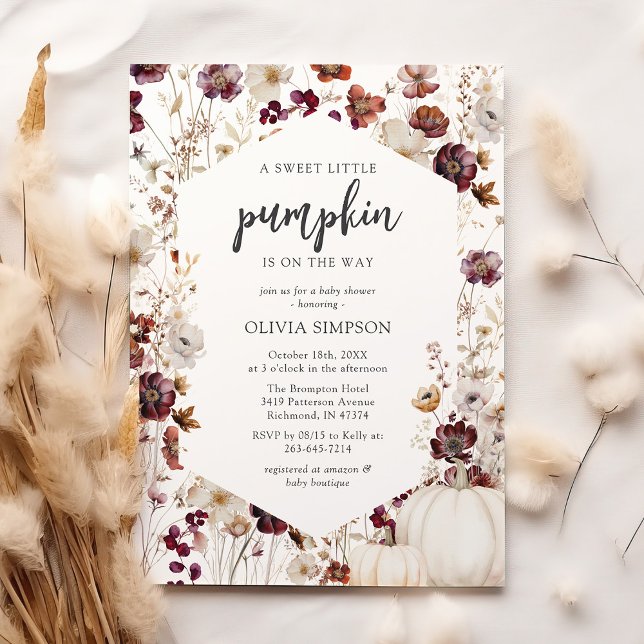 Rustic Pumpkin Fall Wildflower Baby Shower Invitation (Creator Uploaded)