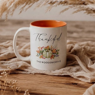 Rustic Pumpkin Family Name Thanksgiving  Two-Tone Coffee Mug