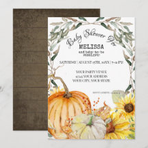 Rustic Pumpkin Farm Sunflower Foliage Baby Shower