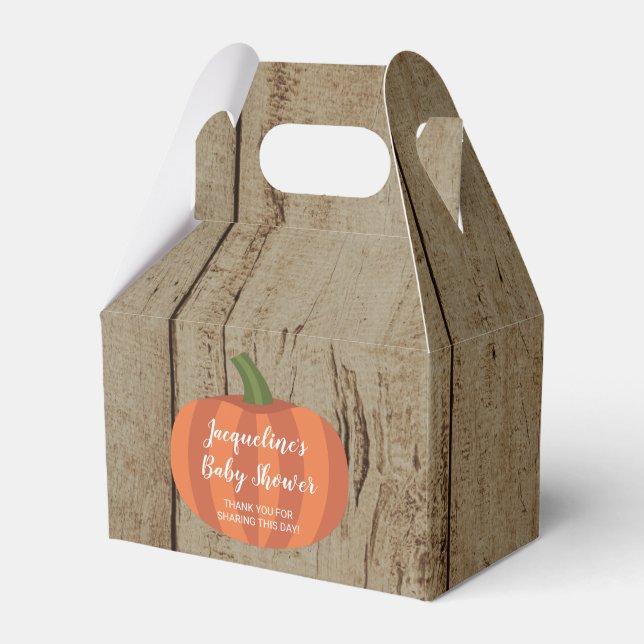 Rustic Pumpkin Faux Wood Fall Baby Shower Favor Box (Front Side)