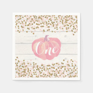 Rustic Pumpkin First Birthday Pink and Gold Napkin