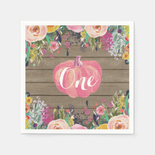 Rustic Pumpkin First Birthday Watercolor Floral Napkin
