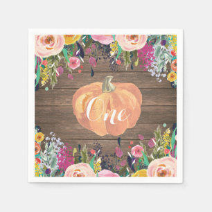 Rustic Pumpkin First Birthday Watercolor Floral Napkin