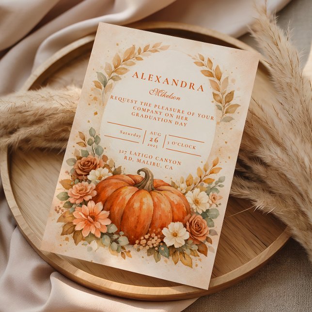 Rustic Pumpkin Floral Fall Graduation Invitation (Creator Uploaded)