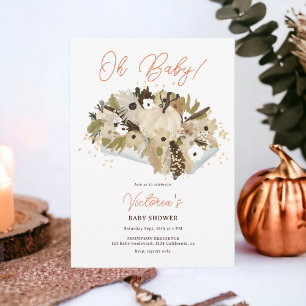 Rustic pumpkin floral neutral Oh baby shower Invitation