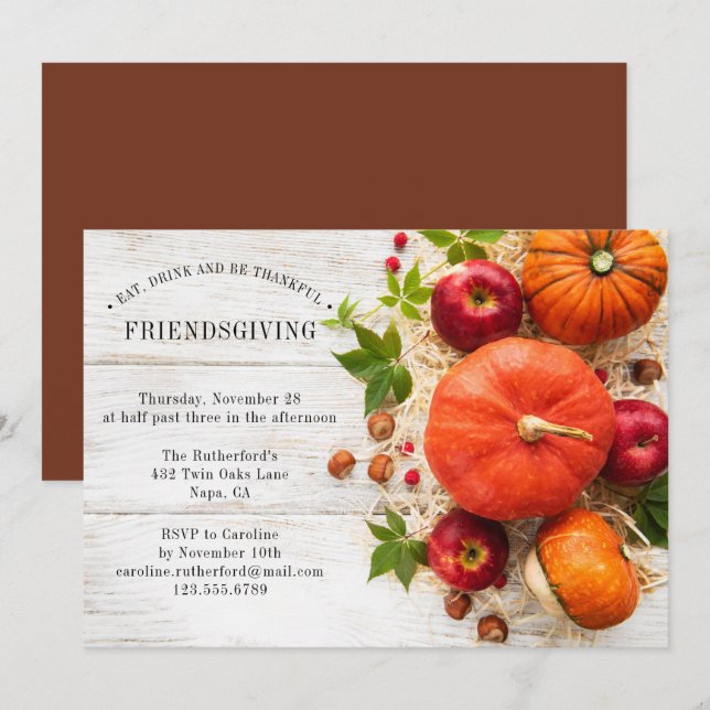 Rustic Pumpkin Friendsgiving Thanksgiving Dinner Invitation (Front/Back)