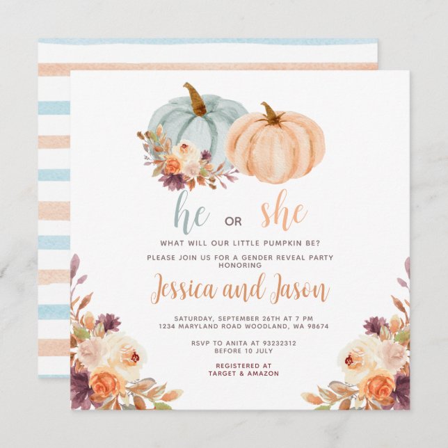 Rustic Pumpkin Gender Reveal Party Invitation (Front/Back)