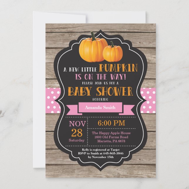 Rustic Pumpkin Girl Baby Shower Invitation Card (Front)