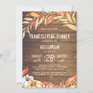 Rustic Pumpkin Golden Foliage Thanksgiving Dinner  Invitation