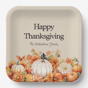 Rustic Pumpkin Happy Thanksgiving Personalized Paper Plate