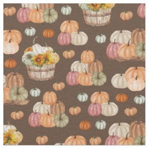 Rustic Pumpkin Harvest on Dark Brown Fabric