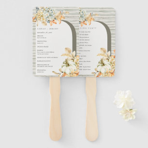 Rustic Pumpkin Leafy Floral Arch Wedding Program Hand Fan