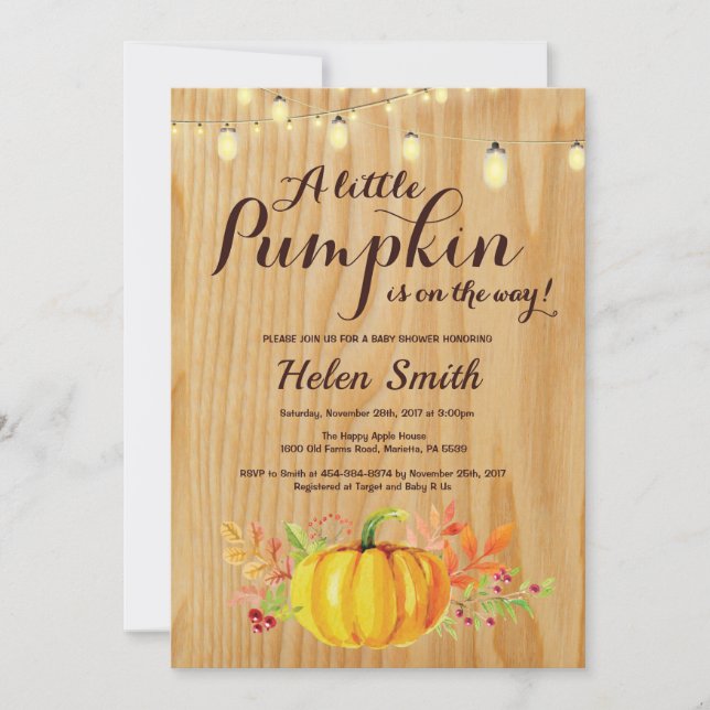 Rustic Pumpkin Mason Jar String Lights Baby Shower Invitation (Front)