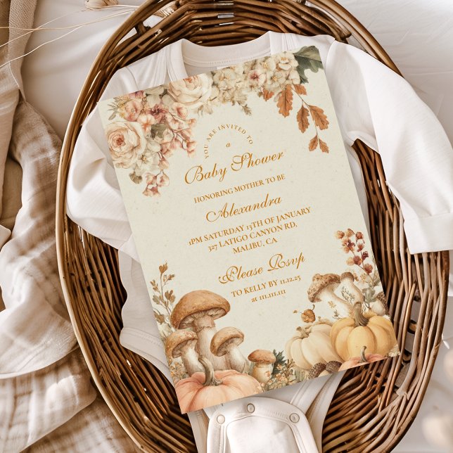 Rustic Pumpkin Mushroom Baby Shower Invitation (Creator Uploaded)