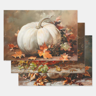 Rustic Pumpkin Paintings Set Decoupage Wrapping Paper Sheet
