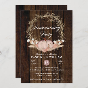 Rustic Pumpkin Pampas Wreath Housewarming Party Invitation