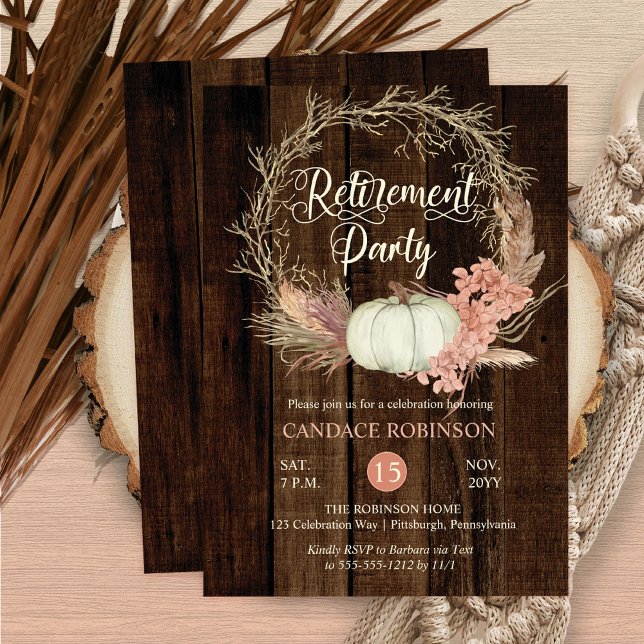 Rustic Pumpkin Pampas Wreath Retirement Party Invitation (Creator Uploaded)