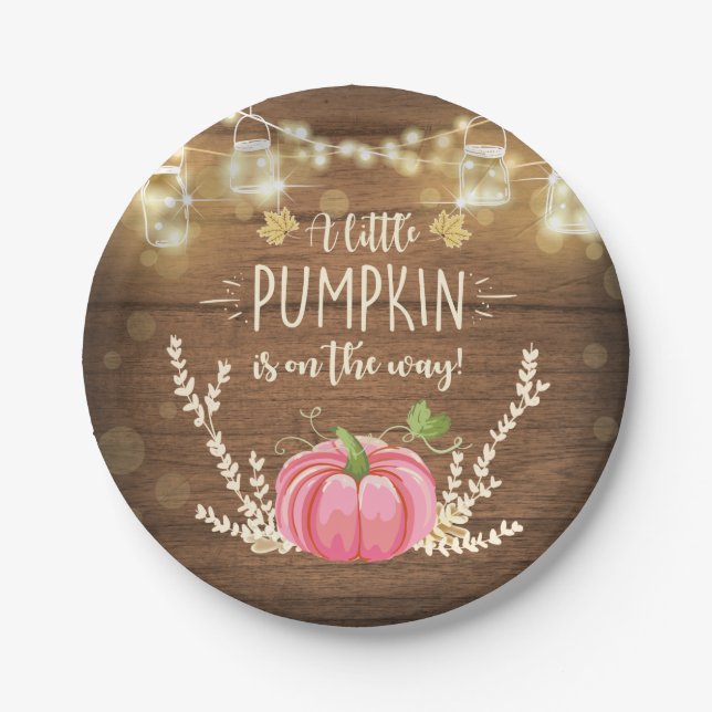 Rustic Pumpkin Paper Plates Fall Shower Wood (Front)