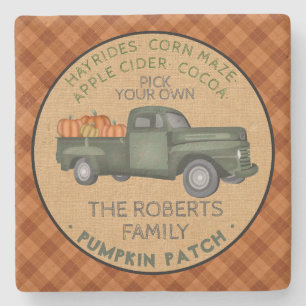 Rustic Pumpkin Patch Farm Vintage Truck Fall Plaid Stone Coaster