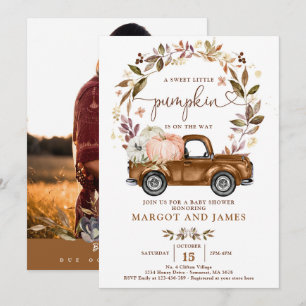 Rustic Pumpkin Pickup Truck Terracotta Baby Shower Invitation