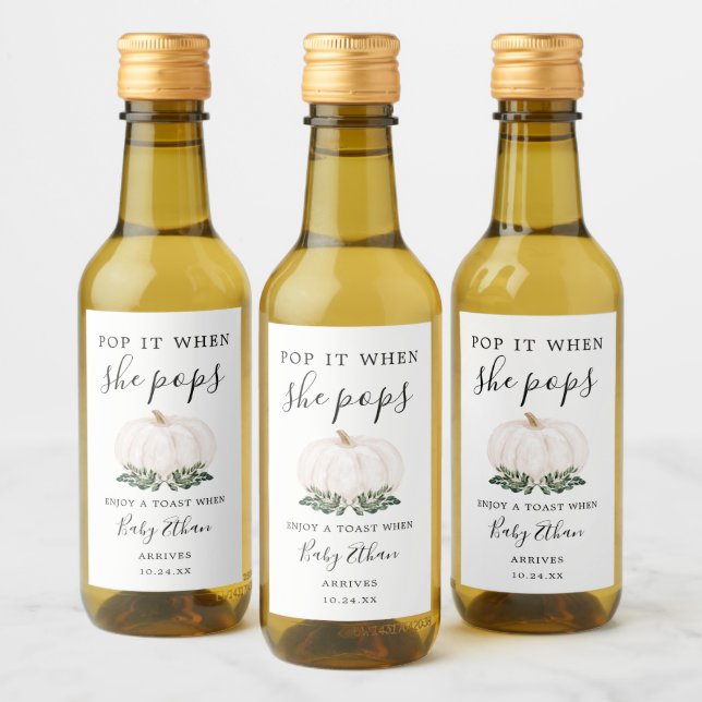 Rustic Pumpkin Pop It When She Pops Baby Shower Wine Label (Bottles)