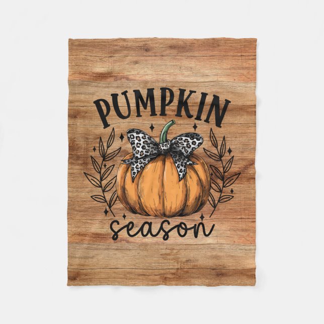 Rustic Pumpkin Season Fall Cozy Fleece Blanket (Front)