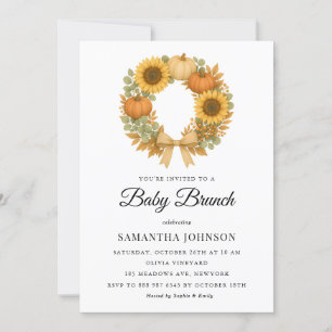 Rustic Pumpkin & Sunflower Wreath Fall Baby Shower Invitation