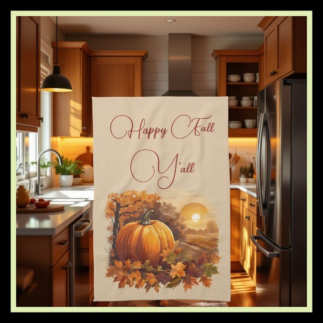 Rustic Pumpkin Sunset Scenery Kitchen Towel (Creator Uploaded)