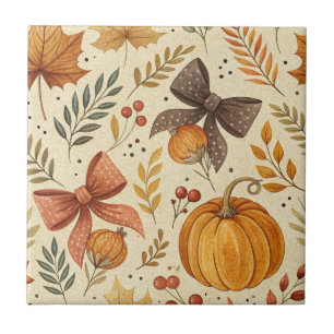 Rustic Pumpkin Terracotta Bow Fall Harvest Tile