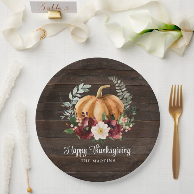 Rustic Pumpkin Thanksgiving Dinner Paper Plate (Wedding)