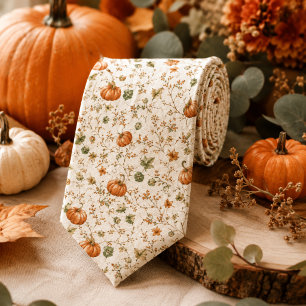 Rustic Pumpkin Vine Watercolor Wedding Tie