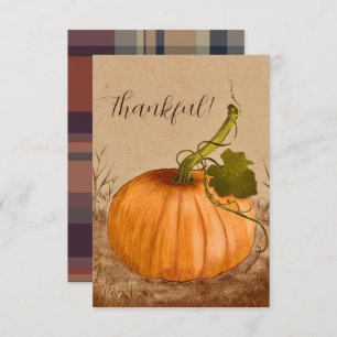 Rustic Pumpkin Vintage Plaid Thankful Thank You Card