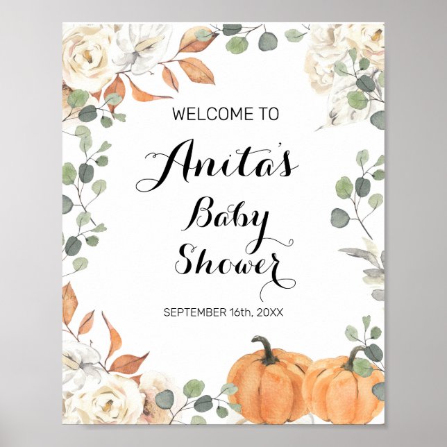 Rustic pumpkin Watercolor Baby Shower Welcome Sign (Front)
