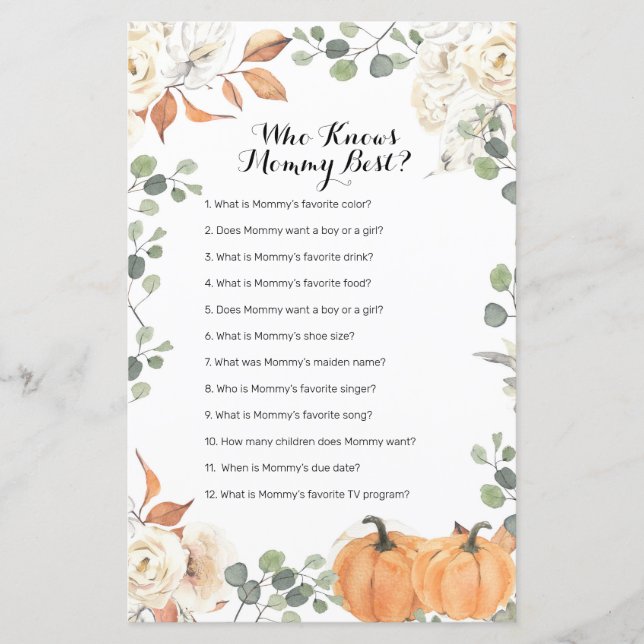 Rustic pumpkin Who Knows Mommy Best Game (Front)