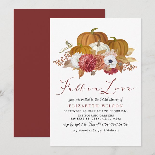 Rustic Pumpkins Autumn Fall Bridal Shower Invitation (Front/Back)