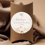 Rustic Pumpkins Elegant Fall Wedding Thank You  Classic Round Sticker<br><div class="desc">Seal your wedding favours or envelopes with these romantic thank you stickers adorned with cute pumpkins and foliage. Perfect for autumn weddings,  rustic celebrations,  and harvest-themed events. Personalize with your names and wedding date.</div>