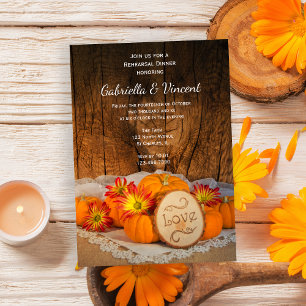 Rustic Pumpkins Fall Barn Wedding Rehearsal Dinner Invitation