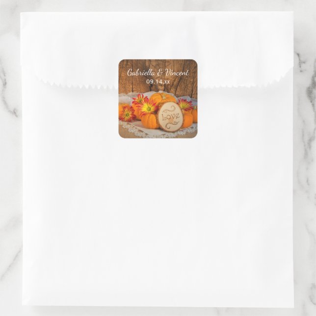 Rustic Pumpkins Fall Barn Wedding Square Sticker (Bag)