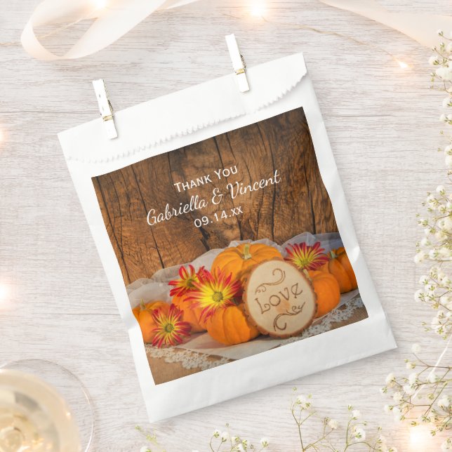 Rustic Pumpkins Fall Barn Wedding Thank You Favour Bag (Clipped)