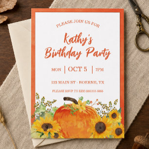 Rustic Pumpkins Fall Birthday Invitation