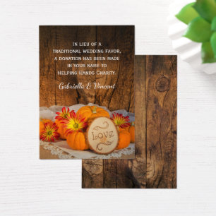 Rustic Pumpkins Fall Wedding Charity Favour Card
