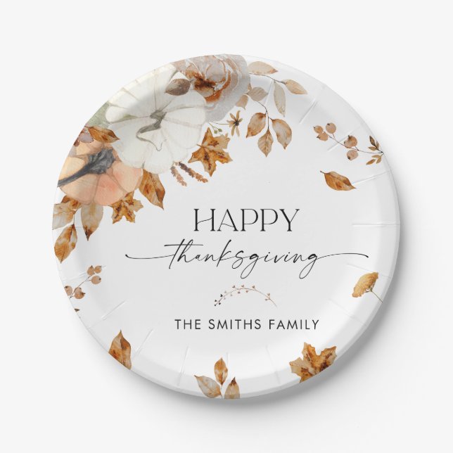 Rustic Pumpkins Thanksgiving Dinner Paper Plate  (Front)