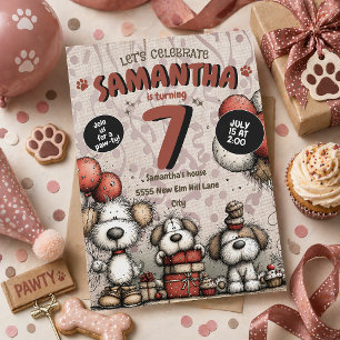 Rustic Puppy Dog Girl's 7th Birthday  Invitation